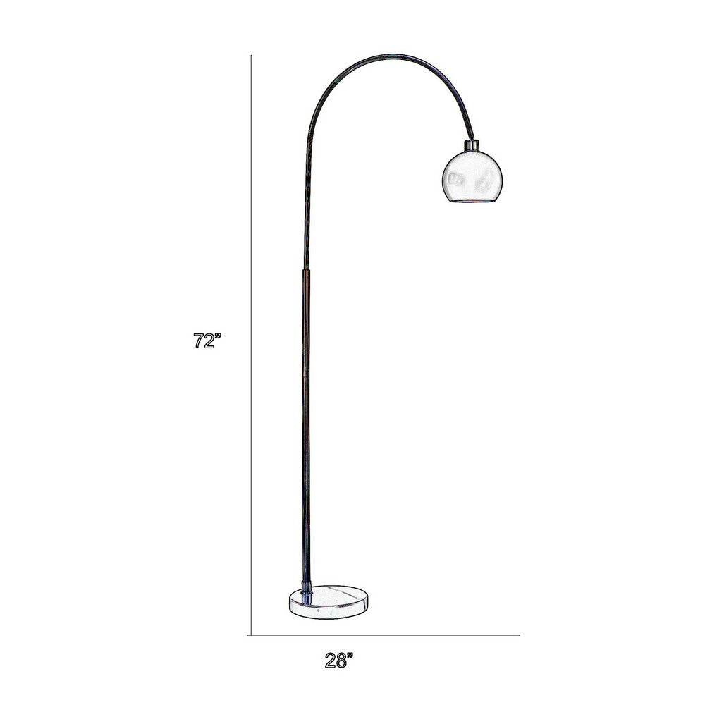 72 Inch Arc Floor Lamp, Black Metal Shade, Marble Foot, Antique Brass