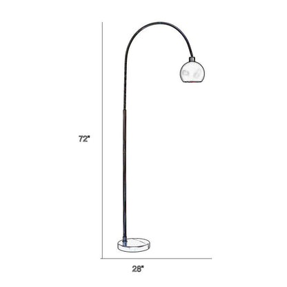 72 Inch Arc Floor Lamp, Black Metal Shade, Marble Foot, Antique Brass