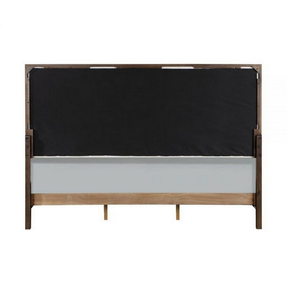 Aren Queen Bed, Light Gray Fabric Upholstery, Crisp White and Smooth Brown