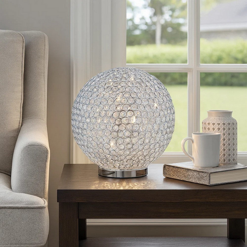 Hazel 17 Inch Table Lamp, Crystal, LED Globe Shade, Metal,  Clear Finish