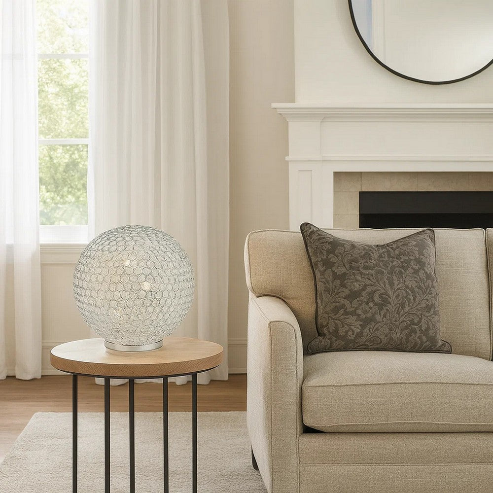 Hazel 17 Inch Table Lamp, Crystal, LED Globe Shade, Metal,  Clear Finish