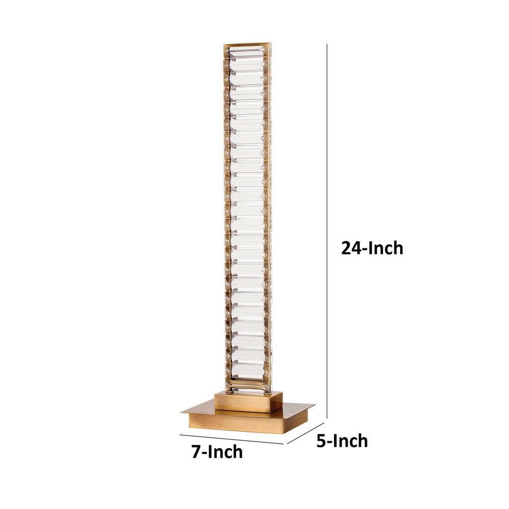 Lizy 24 Inch Tall, Thin Table Lamp, Crystal, LED Metal Frame, Antique Brass