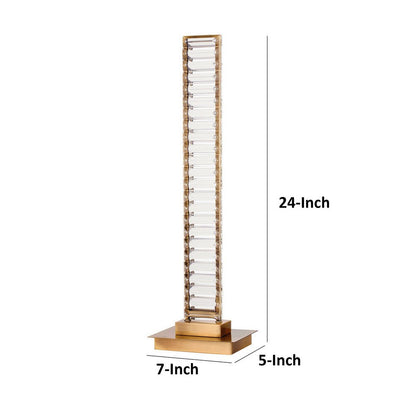 Lizy 24 Inch Tall, Thin Table Lamp, Crystal, LED Metal Frame, Antique Brass
