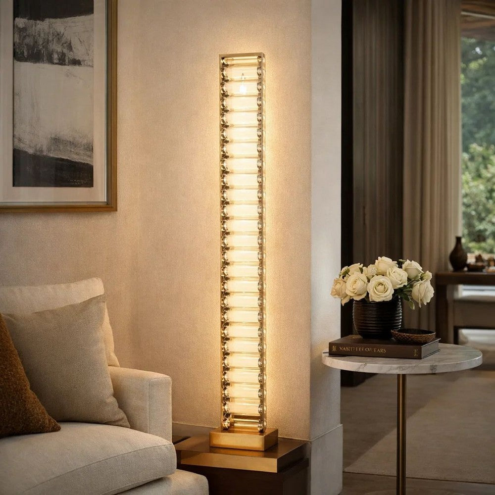 Lizy 24 Inch Tall, Thin Table Lamp, Crystal, LED Metal Frame, Antique Brass