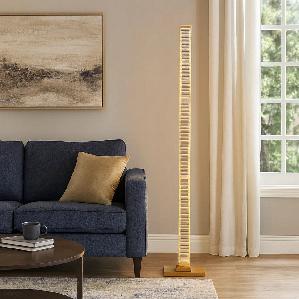 Lizy 62 Inch Floor Lamp with Crystal, LED Metal Frame, Antique Brass