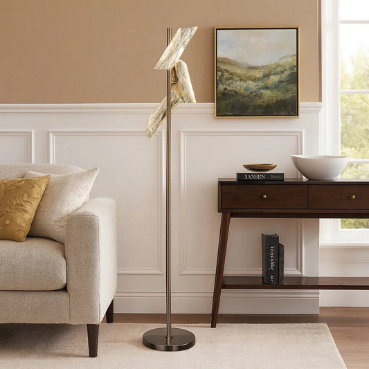 Spark 62 Inch Floor Lamp, 3 Cylindrical Acrylic Shades, Antique Brass, Gold
