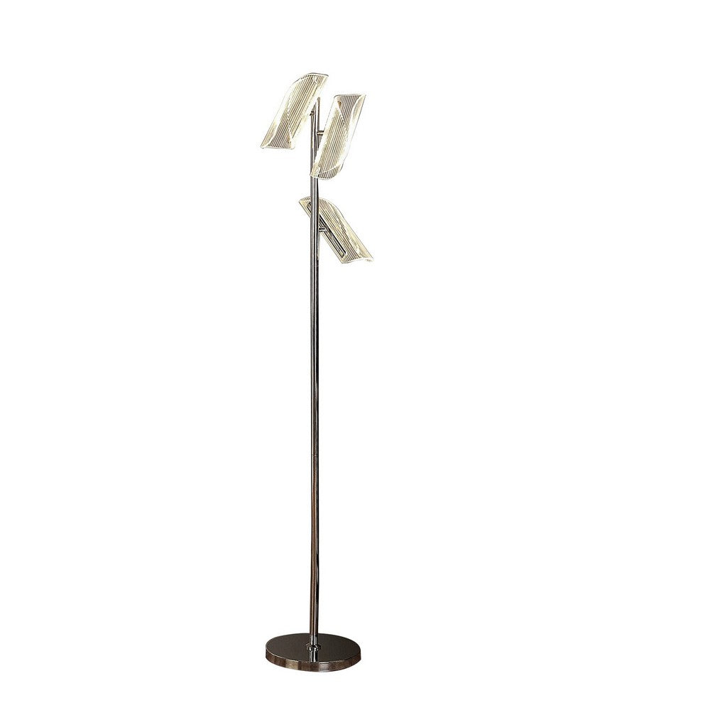 Spark 62 Inch Floor Lamp, 3 Cylindrical Glass Shades, Bright Nickel, Silver