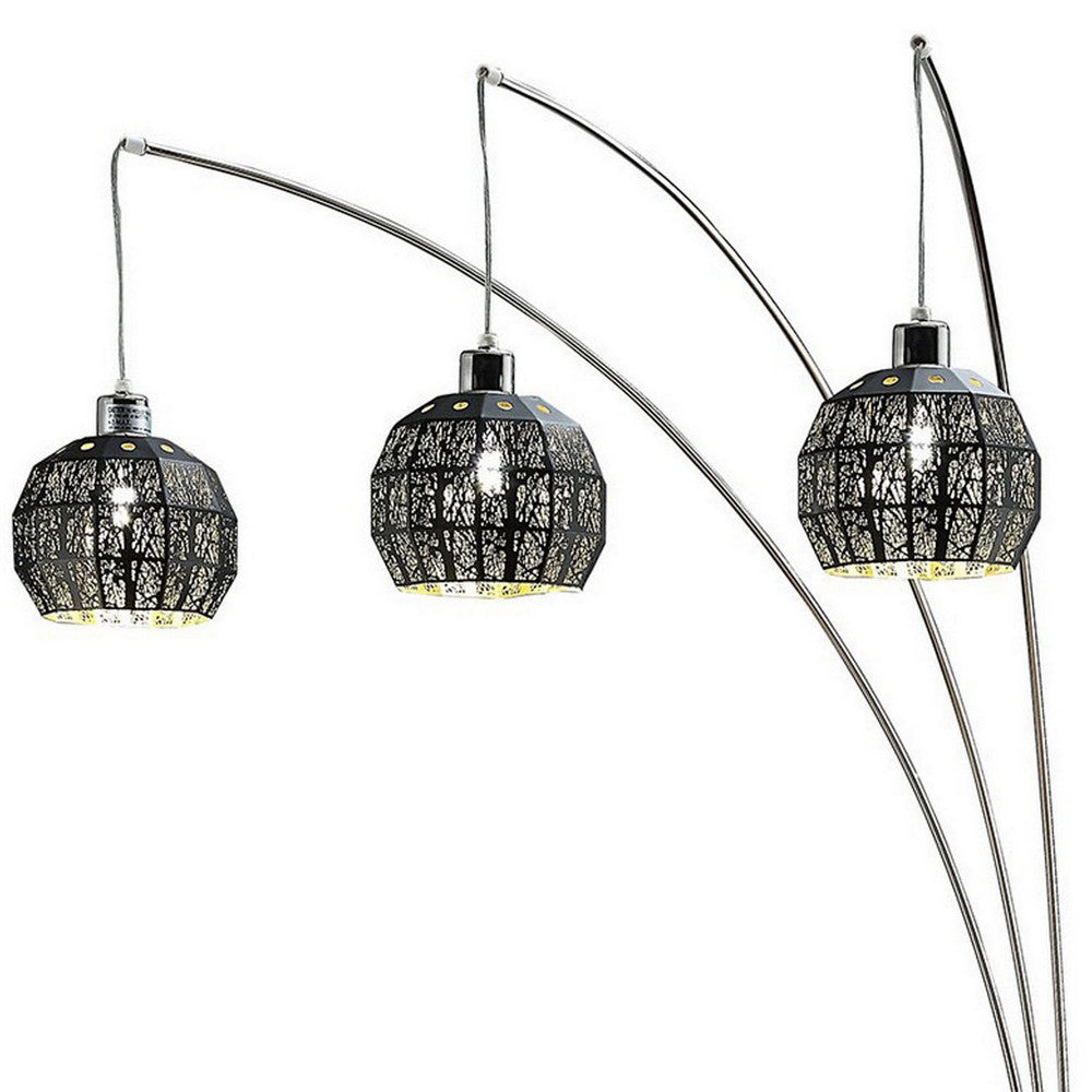 92 Inch 3 Arm Arc Floor Lamp with Modern Round Metal Base, Silver Finish