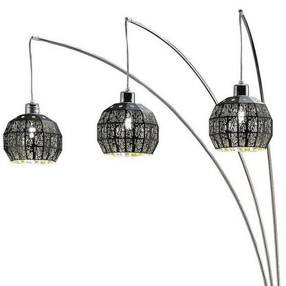 92 Inch 3 Arm Arc Floor Lamp with Modern Round Metal Base, Silver Finish