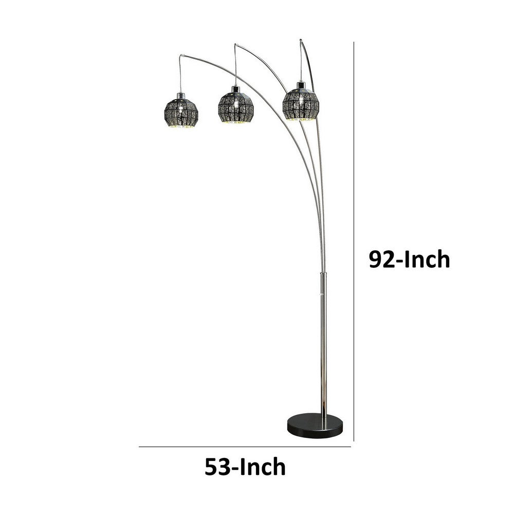 92 Inch 3 Arm Arc Floor Lamp with Modern Round Metal Base, Silver Finish