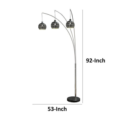 92 Inch 3 Arm Arc Floor Lamp with Modern Round Metal Base, Silver Finish
