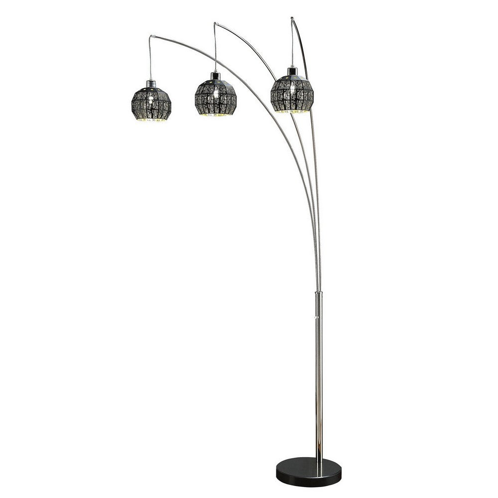 92 Inch 3 Arm Arc Floor Lamp with Modern Round Metal Base, Silver Finish
