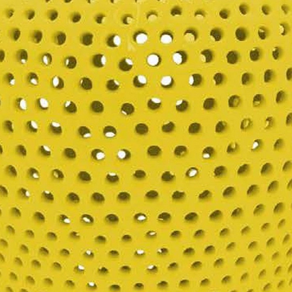 Deni 25 Inch Ginger Jar, Carved Cutout Lattice, Removable Lid, Yellow