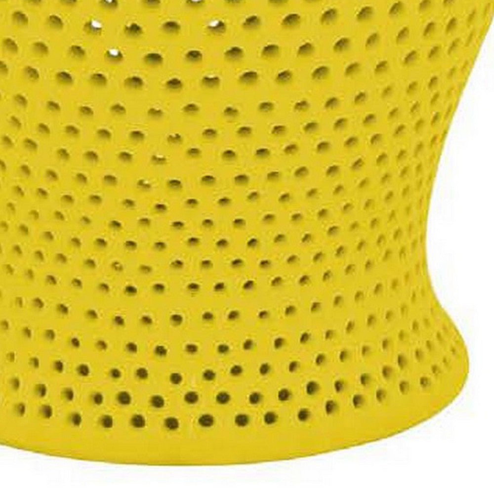 Deni 25 Inch Ginger Jar, Carved Cutout Lattice, Removable Lid, Yellow