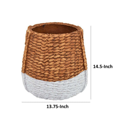 White Brown Woven Resin Planter, 15 in - Chic Home-Decor