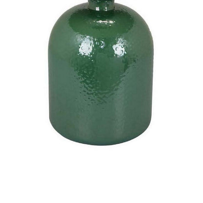 27 Inch Table Lamp, Drum Shade, Round Drop Shaped Glass Body, Green Finish