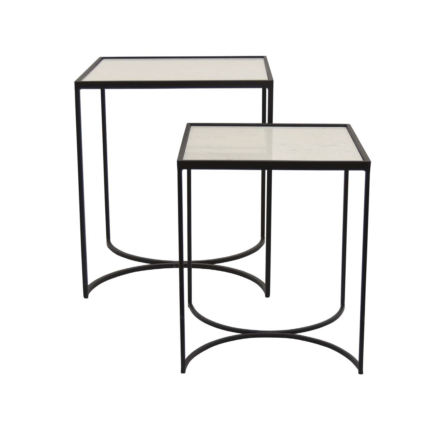 24 Inch Plant Stands Set of 2, White Marble Top, Minimalist Black Frame