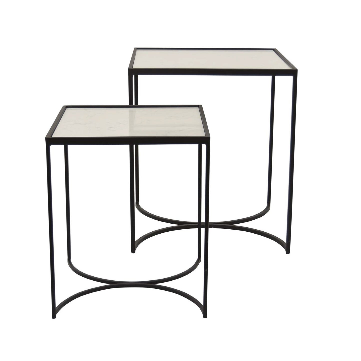 24 Inch Plant Stands Set of 2, White Marble Top, Minimalist Black Frame