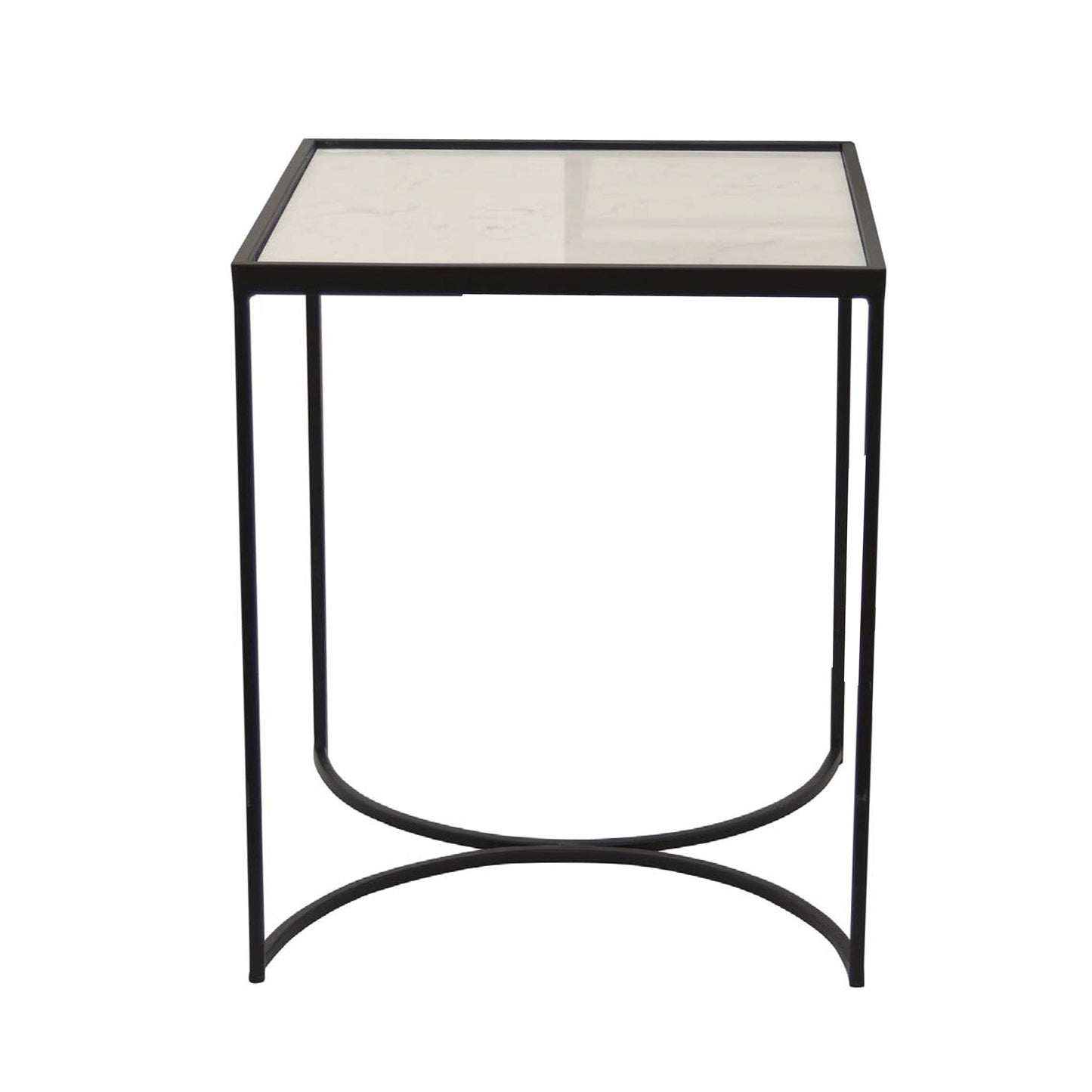 24 Inch Plant Stands Set of 2, White Marble Top, Minimalist Black Frame