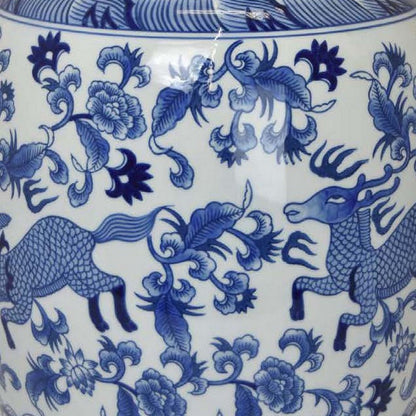 Gloomy 15 Inch Decorative Jar, Ceramic Frame, Blue and White Floral Print