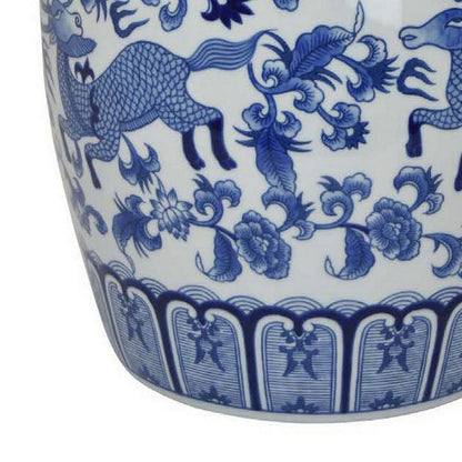 Gloomy 15 Inch Decorative Jar, Ceramic Frame, Blue and White Floral Print
