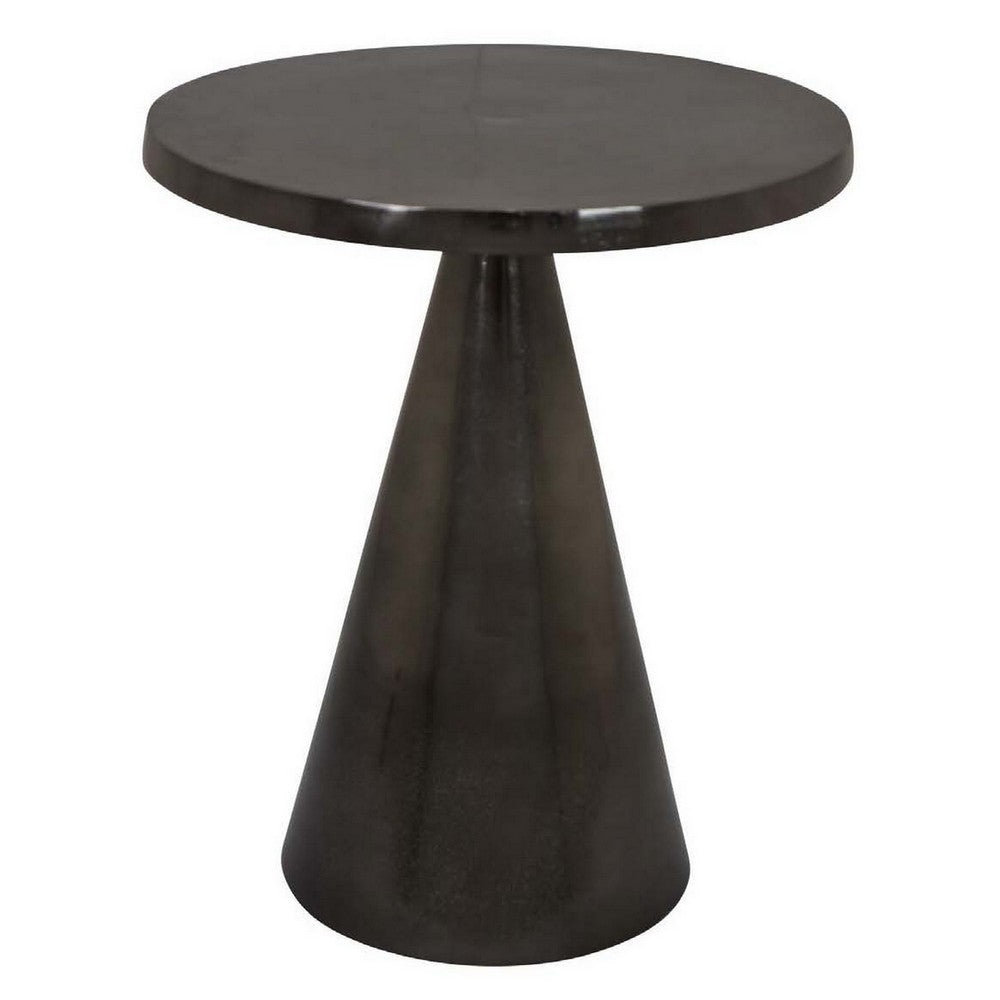 Riot 19 Inch Plant Stand Table, Round Top, Triangle Pedestal, Metal, Black