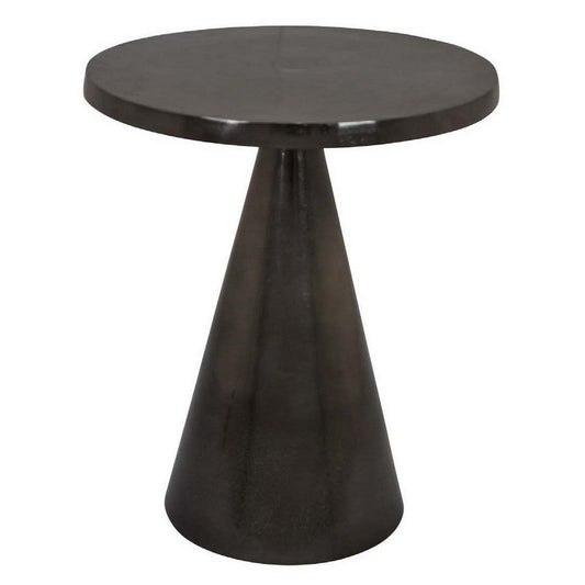 Riot 19 Inch Plant Stand Table, Round Top, Triangle Pedestal, Metal, Black