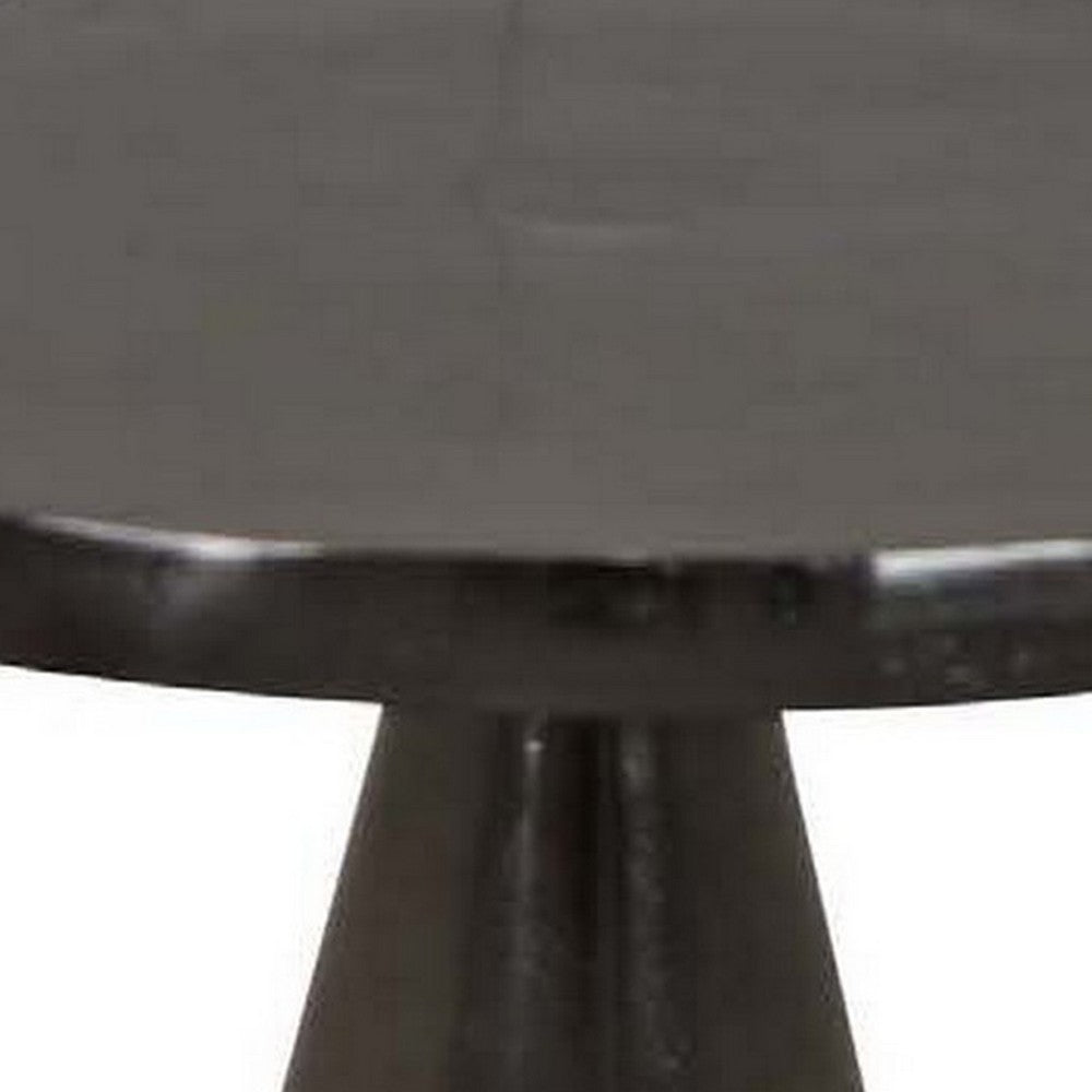 Riot 19 Inch Plant Stand Table, Round Top, Triangle Pedestal, Metal, Black