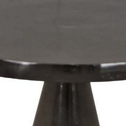Riot 19 Inch Plant Stand Table, Round Top, Triangle Pedestal, Metal, Black