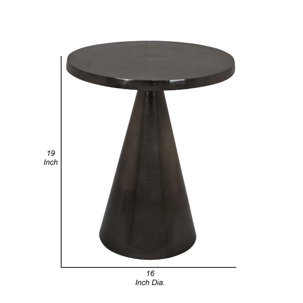 Riot 19 Inch Plant Stand Table, Round Top, Triangle Pedestal, Metal, Black