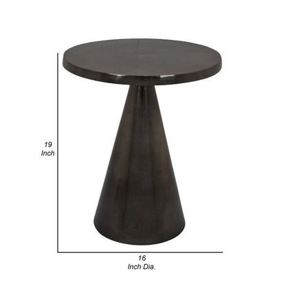 Riot 19 Inch Plant Stand Table, Round Top, Triangle Pedestal, Metal, Black