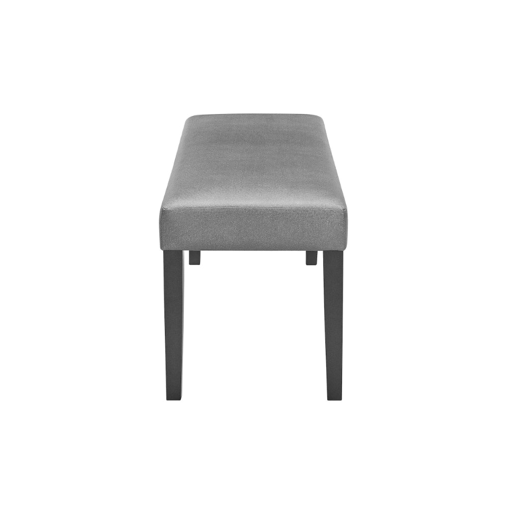 Brandon 46 Inch Bench, Black Wood Frame, Gray Fabric Upholstery