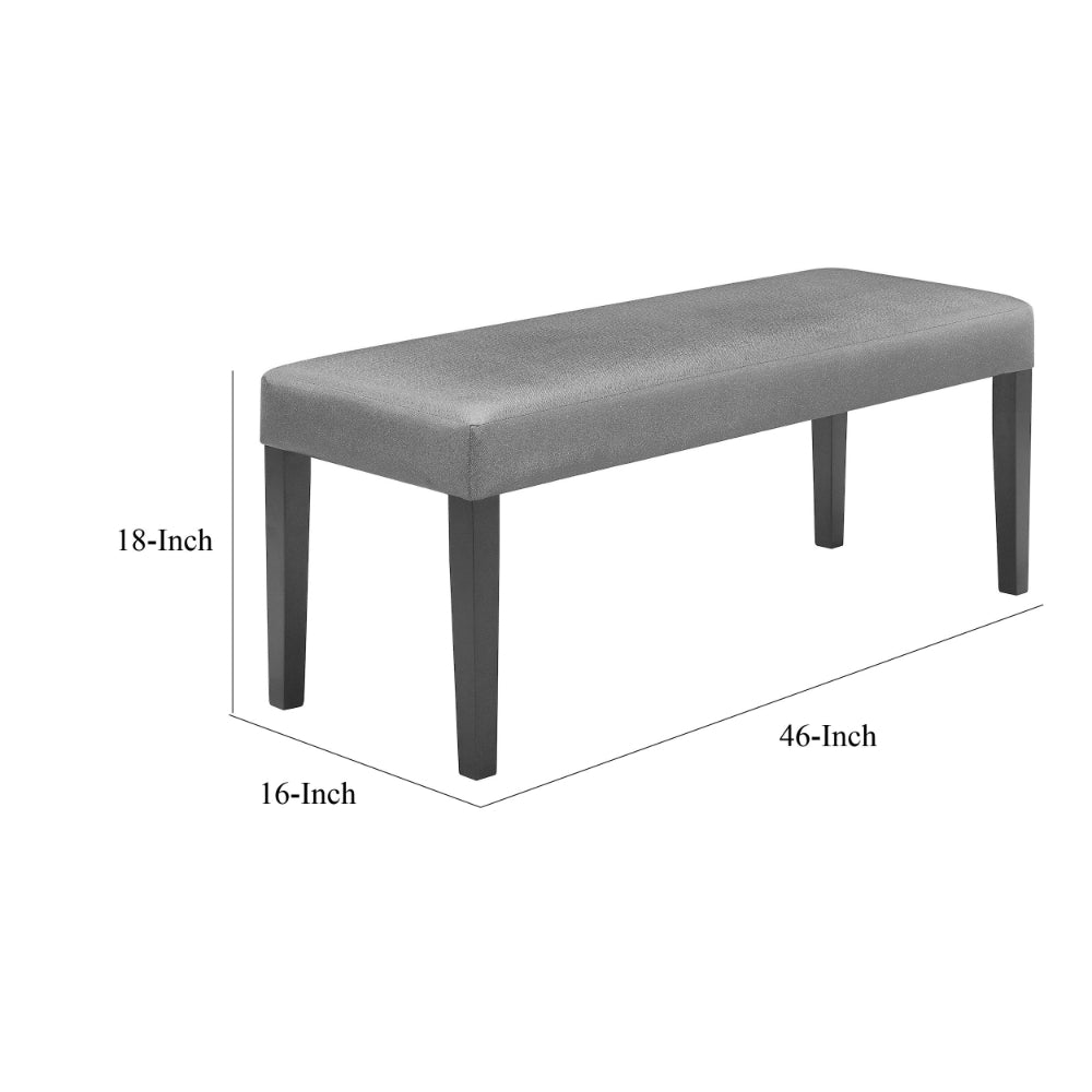Brandon 46 Inch Bench, Black Wood Frame, Gray Fabric Upholstery