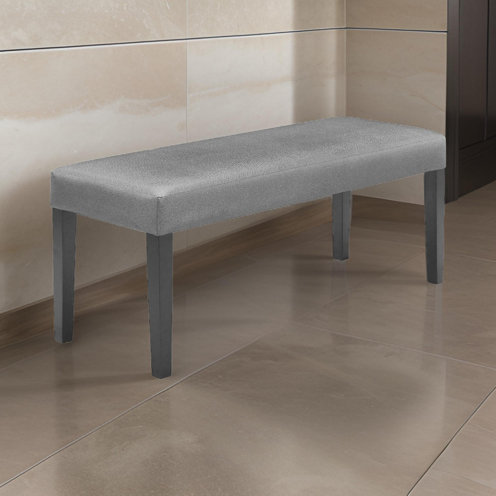 Brandon 46 Inch Bench, Black Wood Frame, Gray Fabric Upholstery