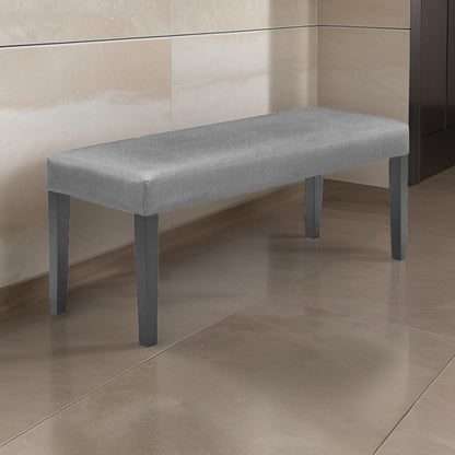 Brandon 46 Inch Bench, Black Wood Frame, Gray Fabric Upholstery