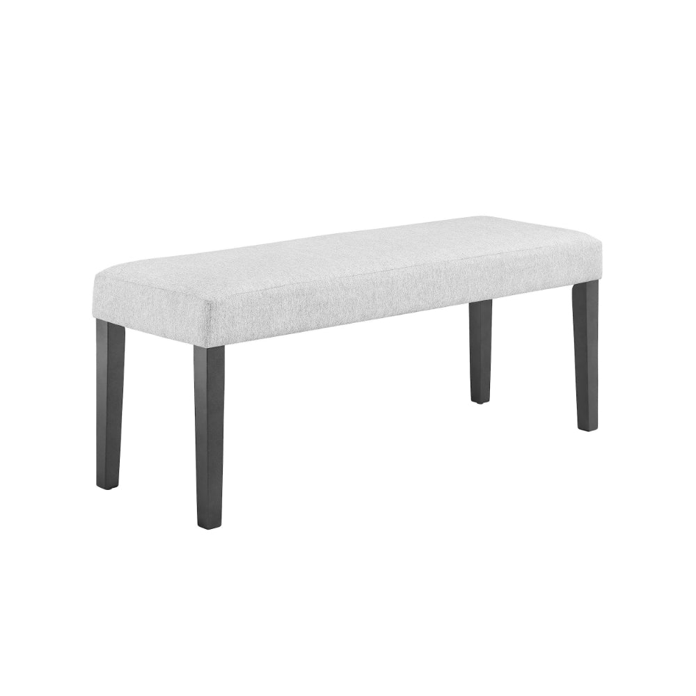 Brandon 46 Inch Bench, Wood Frame, Soft Cushion, White Fabric Upholstery