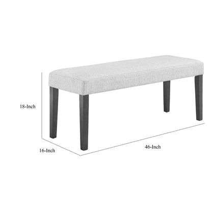 Brandon 46 Inch Bench, Wood Frame, Soft Cushion, White Fabric Upholstery
