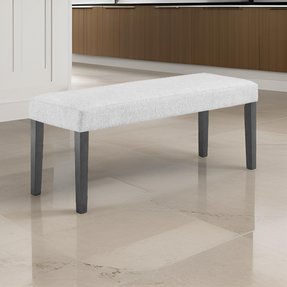 Brandon 46 Inch Bench, Wood Frame, Soft Cushion, White Fabric Upholstery