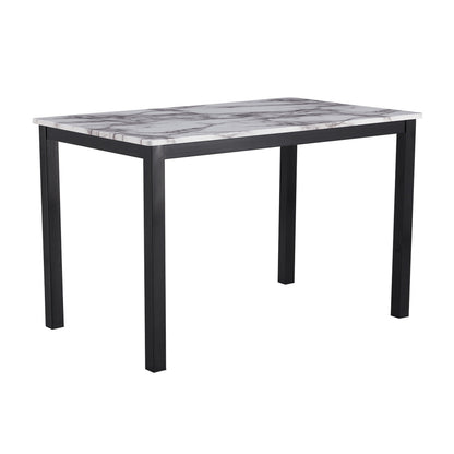 Riley 5 Piece Dining Table Set, Wood, 4 Chairs, White Fabric Upholstery