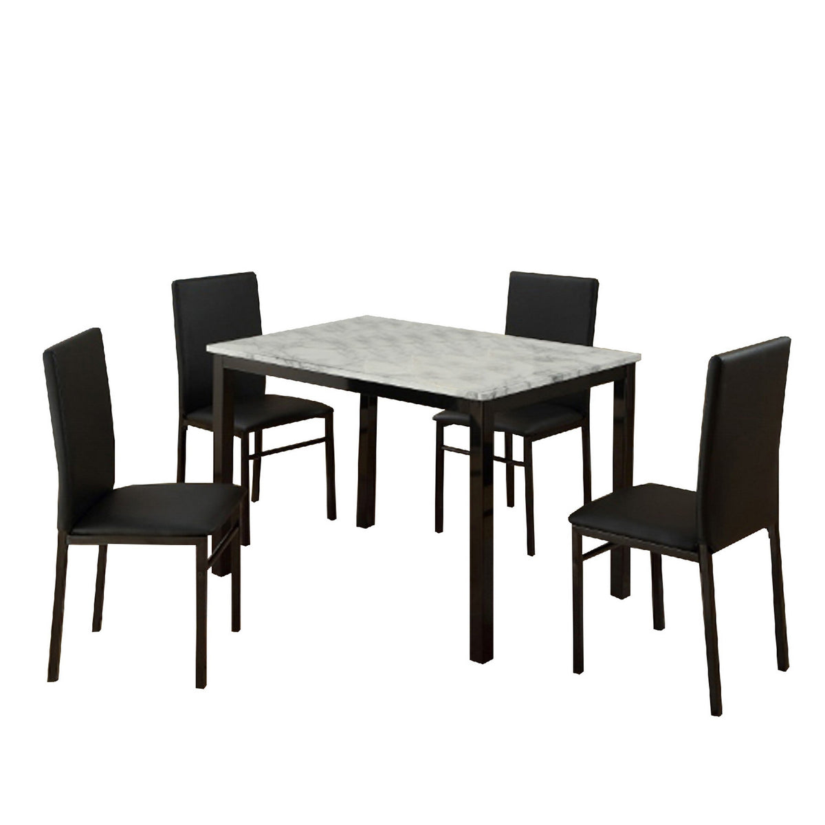 Riley 5 Piece Dining Table Set, Wood, 4 Chairs, White Fabric Upholstery