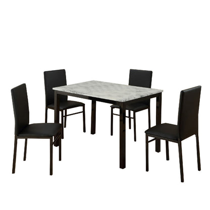 Riley 5 Piece Dining Table Set, Wood, 4 Chairs, White Fabric Upholstery