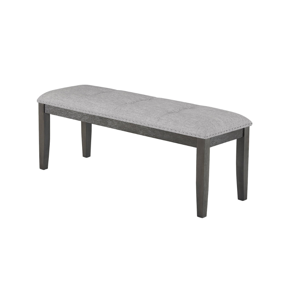 Amber 48 Inch Bench, Fabric Upholstery, Cushioned Wood Frame, Gray