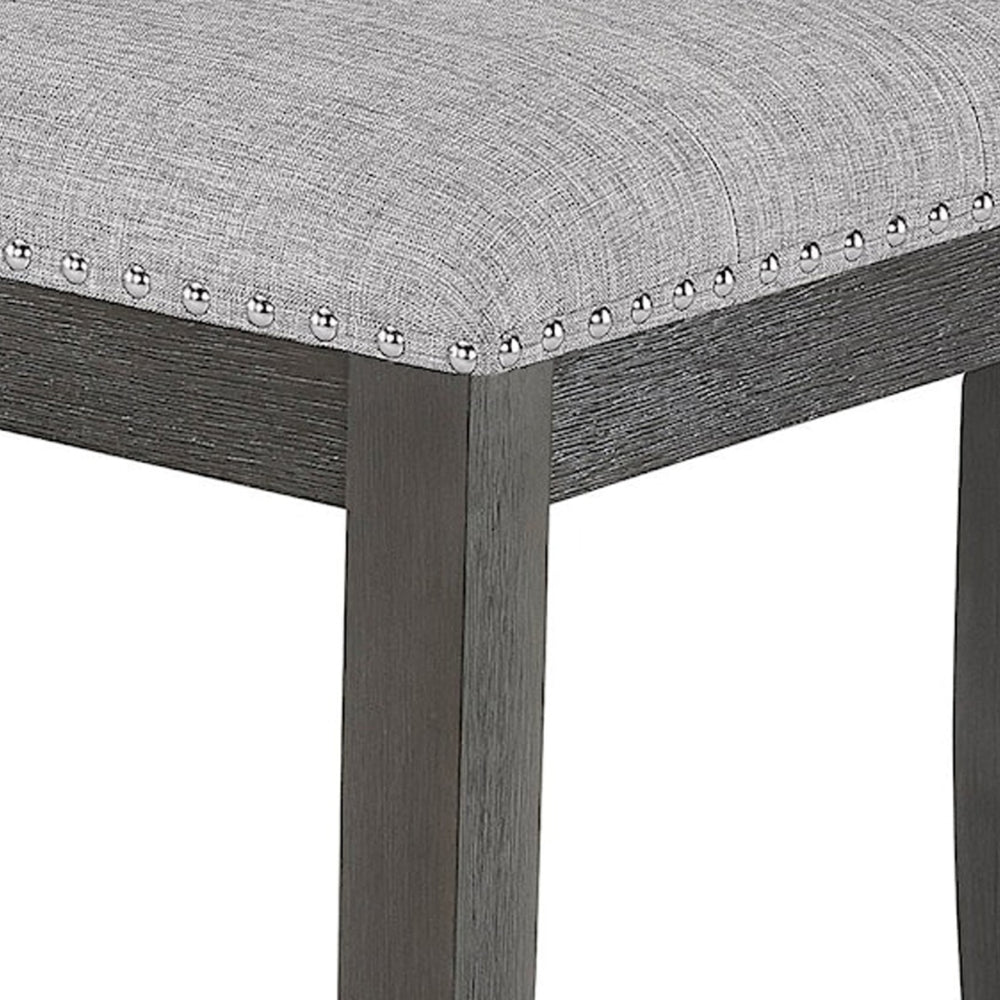 Amber 48 Inch Bench, Fabric Upholstery, Cushioned Wood Frame, Gray