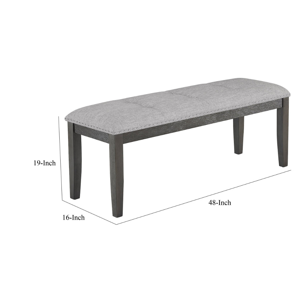 Amber 48 Inch Bench, Fabric Upholstery, Cushioned Wood Frame, Gray