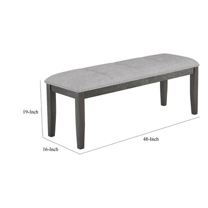 Amber 48 Inch Bench, Fabric Upholstery, Cushioned Wood Frame, Gray