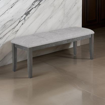 Amber 48 Inch Bench, Fabric Upholstery, Cushioned Wood Frame, Gray