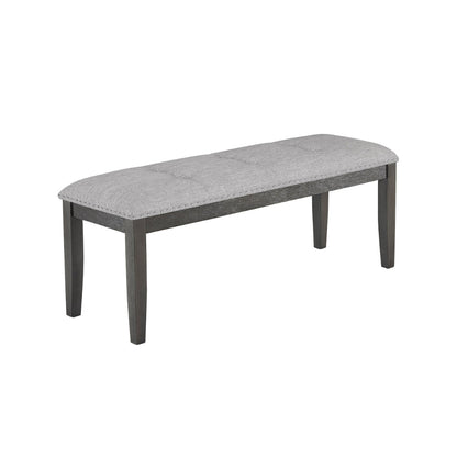 Amber 48 Inch Bench, Fabric Upholstery, Cushioned Wood Frame, Gray