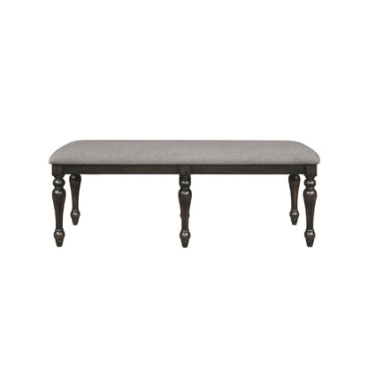 Lauren 52 Inch Bench, Classic Wood Frame, Cushioned Gray Fabric Upholstery