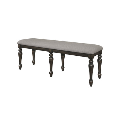 Lauren 52 Inch Bench, Classic Wood Frame, Cushioned Gray Fabric Upholstery