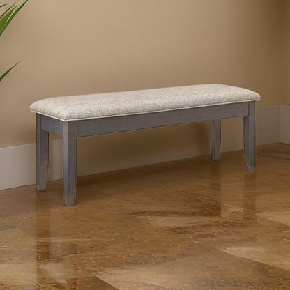 Dylan 48 Inch Bench, Brown Wood Frame, Gray Fabric Upholstered Cushion
